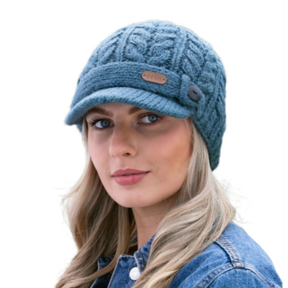 6451 Cable Knit Wool Peak Cap 100% Wool Fleece Lining One Size US